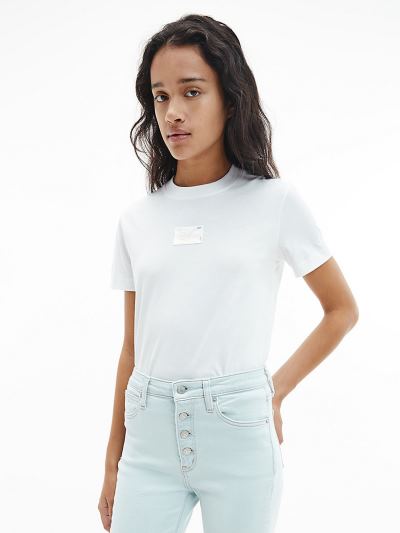 Calvin Klein Ruhák HU705508 | Calvin Klein Organic Cotton Iridescent Logo Női Póló Világos Fehér